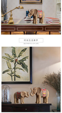 跨境热卖美式创意藤编纹大象电视柜摆件客厅酒柜玄关树脂工艺装饰