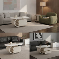 Oval Table Practical Wheeled Coffee Table Movable Furniture for Living Room, Lounge, Reading Corner