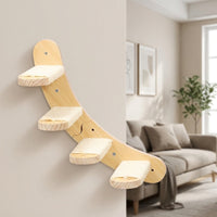 Cat Climbing Wall with Wood Shelf and Perch, Modern Indoor Frame Featuring House and Textured Surface, Wall Mounted Treads for Large Kitten Play