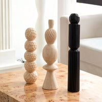 3 Pieces Geometric Resin Sculpture Elegant Wood Look Sculpture Set Easy to Clean Modern Tabletop Figurine Set for Bookshelf