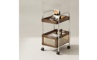 Storage Cart with Wood Trays Compact Two-Tier Trolley Easy Assembly for Bedroom