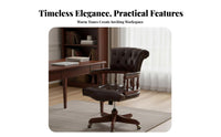 Leather Upholstery Carved Wood managerial Chair High rear Support Rolling Task Chair Vintage Design Office Furniture Height Adjustable for managerials, Professionals, Students, Study Room, Library, Work