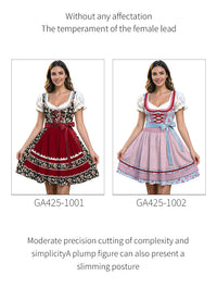 2026 Munich Oktoberfest Dress Floral Puff Sleeve High-Waist Tie-Back Halloween Costume