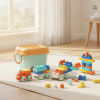Toddler Blocks with Train Portable Building Blocks with Storage Bucket Construction Set Non for Toddlers, Playroom