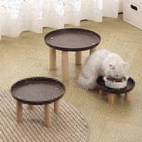 Faux Wood Grain Round Pet Raised Feeder for Cats and Dogs