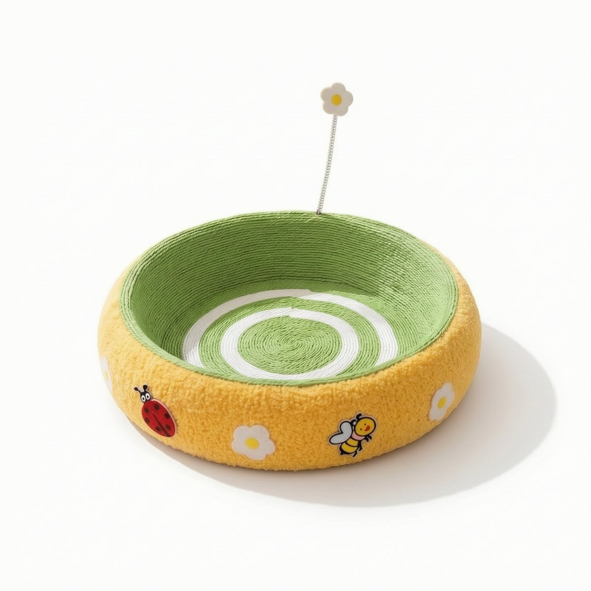 Cat Scratching Nest Woven Cat Scratcher with Teaser Toy Round for Living Room