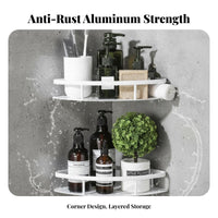 Rust-Proof 2-Tier Corner Shelf Rustproof 2-Tier Corner Organizer Space-Saving Wall Mounted Organizer No-Drill Installation for Homeowners, Renters, Students, Kitchen, Shower, Dorm Room