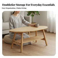 Two-Tier Oval Coffee Table Minimalist Aesthetic Living Room Furniture