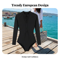 Long Sleeve Zip up Swimsuit Close-Fitting Cut Long Sleeve Wave-Riding Ing Figure Suit Front Fastener Sun Protection Shirt Sun