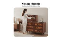Extendable Dressing Table with Side Cabinet Vintage design Makeup Desk Integrated Storage Large Round Mirror for Walk-in Closet