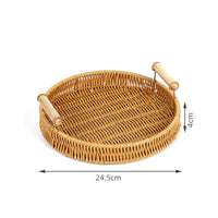 Woven Tray with Wooden Handles Versatile Faux Rattan Serving Platter Great Gift Idea Round Bread Basket for Kitchen, Dining Table, Living Room