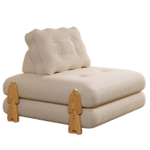 Single Sectional Sofa Bed, Sturdy Wood, Foldable, Cream Minimalist, Small Apartment, Living Room