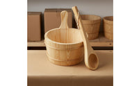 Wooden Sauna Pail Vertical Staves Bath Accessory Hanging Cord