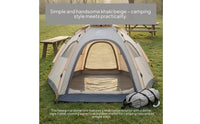 Hexagonal Dome Tent Khaki Beige Automatic Camping Tent Good Ventilation