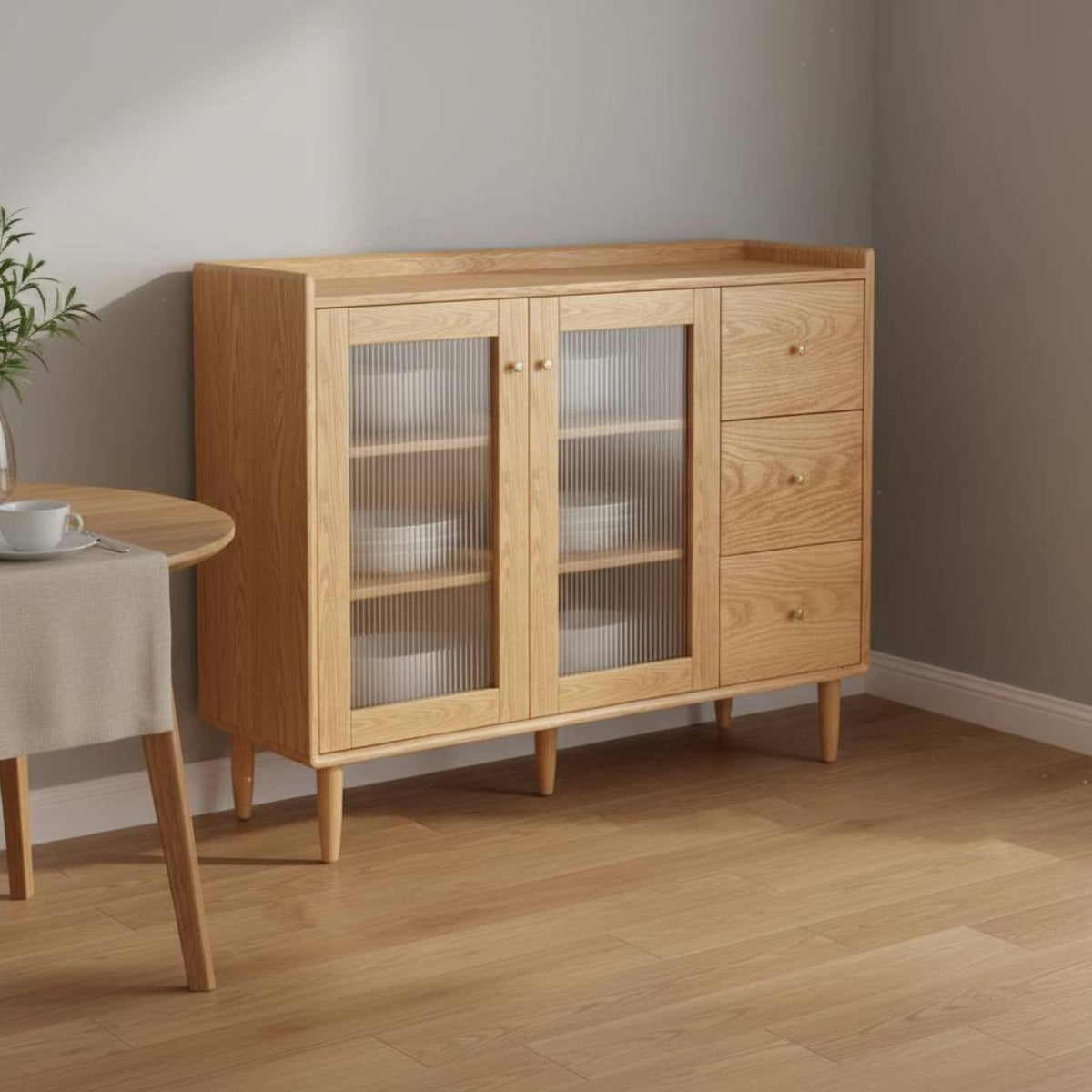 Modern Accent Storage Cabinet Solid Wood Kitchen Buffet Credenza Profile Wooden Credenza with Shelves for Renters, Families, Dining Room, Hallway