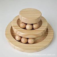Solid Wood Cat Toy Three-Layer Turntable with Rolling Ball