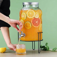 Drink Dispenser with Ribbed PVC Body, Large Capacity for Fruit Tea and Iced Tea Glass Water Option for Home Bar and Parties