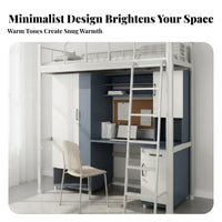 Desk Loft Bed Space Saving Student Dormitory Bed High Guardrail Bedroom Furniture for College Students, Teenagers, Dorm Room, Apartment, Small Areas