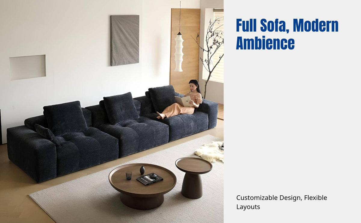 Minimalist Italian Chenille Sofa, L-Shaped Sectional, Geometric Design, Living Room