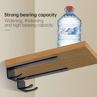 Black Hidden L-Shaped Shelf Bracket with Hooks, Thickened