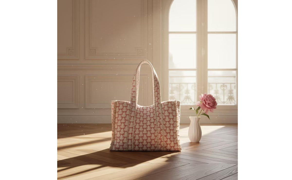 Padded Quilted Patchwork Tote Bag Soft Quilted Tote Bag Casual Shopper Roomy for Women, Students, Everyday Carry, Travel, School