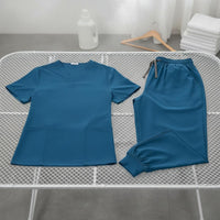 Multi-Pocket Nurse Attire Set Stretch Material V-Neck Scrub Set Soft and Comfortable Professional Apparel Drawstring Waist for Nurses, Doctors, Healthcare Workers, Hospital, Medical Facility