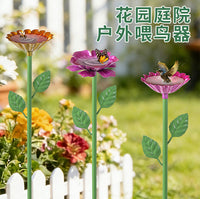 跨境专供铁艺花瓣喂鸟器户外庭院插地式鸟澡盆蜜蜂蝴蝶饮水器批发
