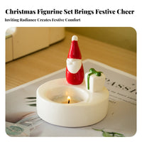 Cute Cartoon Design Christmas Candle Holder Ideal Gift Ceramic Holiday Candle Holder Glitter Accents for Dining Table, Mantelpiece