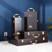 Wooden Wine Gift Box for Single or Double Bottles, with Polka Dot Paper Bag, Wholesale