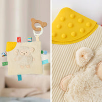 Portable Baby Soothing Cloth with Teether Compact Lovey with Teether Cozy Security Blanket with Wooden Loop Snuggly for Babies, Stroller, Tummy Time