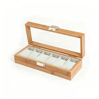 Wood-Grain Watch Box with Glass Lid Wooden Watch Box with Window Multi-Slot Storage Holder Dust-Resistant for Collectors, Dresser, Vanity