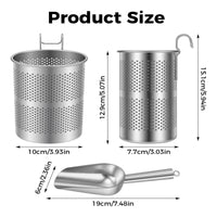 Stainless Steel Ice Scoop with Holder for Freezer Drainage Holes Ice Ladle Set Hanging Loop Food Service Tool