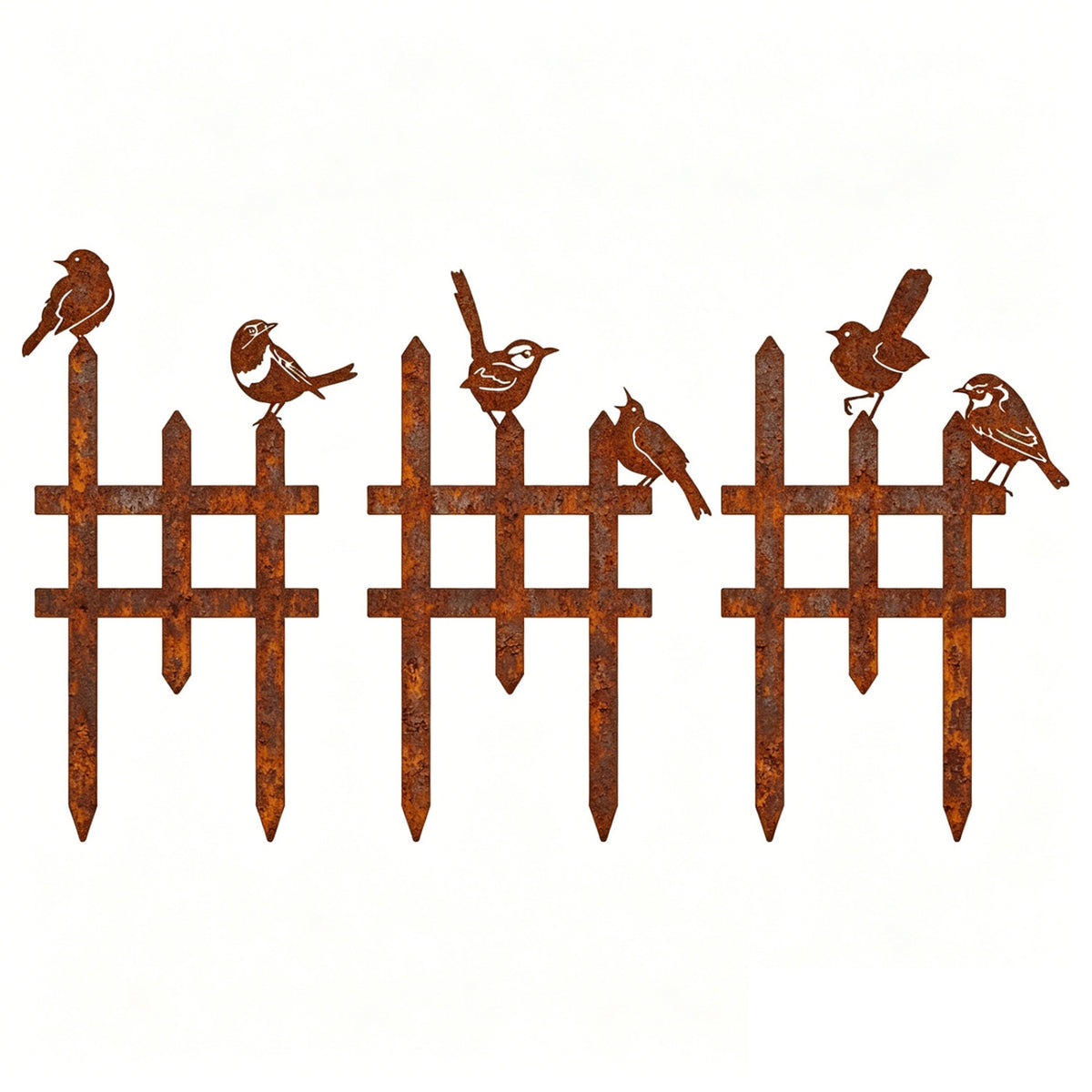 3 Pieces Three-Section Cutout Metal Picket Fence Garden Border Stake Metal Avian Silhouette Decoration