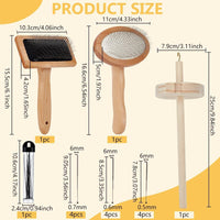4件装木质羊毛梳理器、平梳刷木制纺纱工具及毡化工具套装