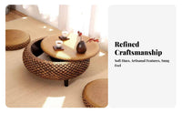 Minimalist Japanese Aesthetic Cremovableee Table Compact Design Woven Floor Table Optional Storage Household Furniture Versatile Use for Apartment Dwellers, Homeowners, Families with Children, Tatami Room, Bay Window, Small Areas, Home Removableice