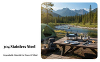 304 Stainless Steel Outdoor Tableware Set, Portable Camping Dinnerware, Bowl, Plate, Mug, Chopsticks, Spoon