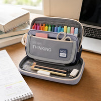 TOME Large Capacity Double-Layer Flip Pencil Case for Students, Oxford Cloth