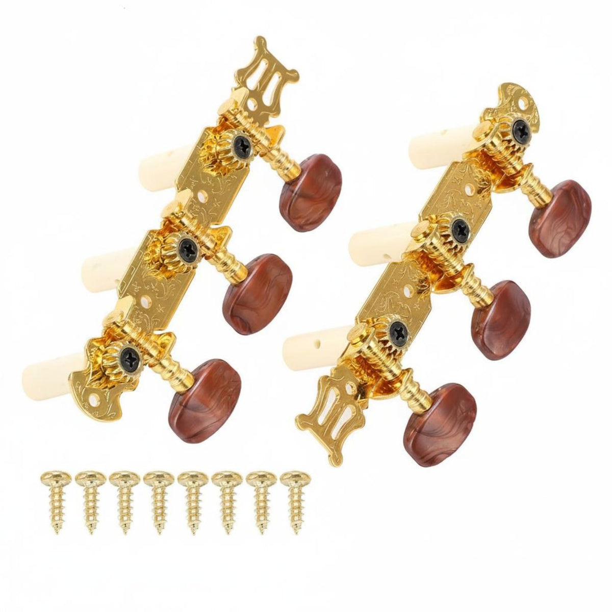 2 Pieces Long-Lasting Classical Guitar Machine Head Solid Metal Build Gold Guitar Tuner