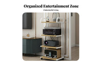 High-fidelity Amplifier Stand Multi-tier Equipment Rack with Rolling Wheels Heavy Duty Audio Shelf Stable Metal Frame Engineered Wood Shelves Suitable for Audiophiles Home Theater Enthusiasts Conference Rooms Office Use