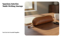 Multi-Purpose Leather Writing Instrument Case Minimalist Design Zippered Pen Pouch Multifunctional Crazy Horse Leather Bag Long-Lasting for Students, Professionals, Artists, School, Office, Travel