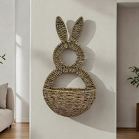Rabbit Wall Hanging Basket Handwoven Wall Basket with Ears Hangable for Nursery