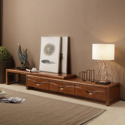 Solid Wood TV Cabinet Minimalist Design Extendable TV Stand Sturdy Build Rubberwood Media Cabinet for Homeowners, Apartment Dwellers, Bedroom, Home
