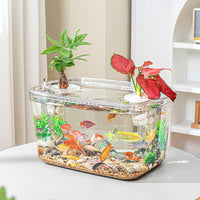 Plastic Desktop Small Fish Tank with Green Plant Lid Transparent Aquarium for Goldfish Turtle