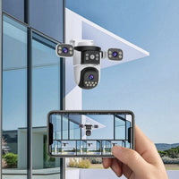 Wall-Mount Outdoor Security Camera Wide-Angle Three-Lens Security Camera Dome-Style for Homeowners, Shop Owners, Yard, Driveway, Entryway