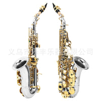 SLADE Soprano Saxophone Curved Neck B Flat Nickel-Plated Body Gold Keys White Shell Buttons Cloth Case Set
