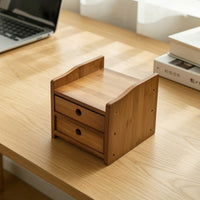 Eco-Friendly Bamboo Storage Box with Drawers Compact Bamboo Desktop Organizer Space-Saving Desk Organizer with Drawers Layered for Professionals, Students, Home Office