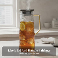 Large Capacity Hammered Glass Pitcher Heat Resistant Borosilicate Glass Tea Pot Safe for Families, Hosts, Kitchen, Bedside, Dining Table