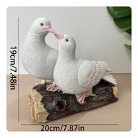 Dove Figurine Pair Bark-Like Wood Base Ornament Decorative for Garden, Villa