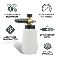 Pressure Washers with Spray Bottle and Soap Dispenser for Car Wash, Professional Car Detailing Car Foam 1L Bottle, Brass Nozzle, 16 Bar Power