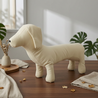 Dog-Shaped Display Mannequin PU Leather Puppy Model Stand Pale Cream